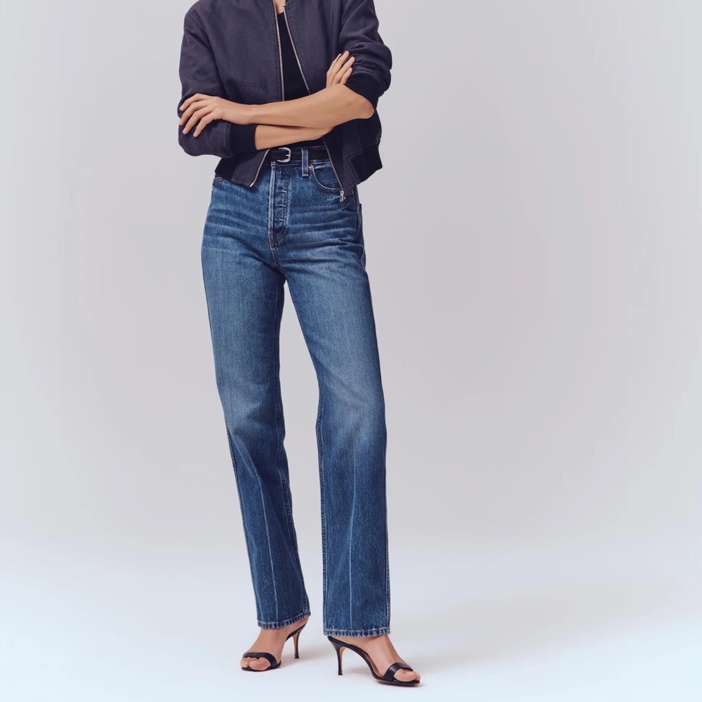 NEW Alex Mill Carla Straight Jeans High Rise 27 Vintage Dark Indigo 32”